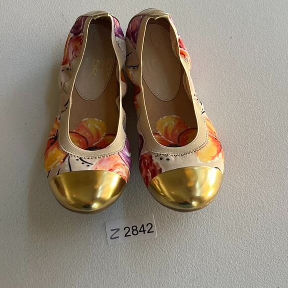 Naturalizer Flats Bromstad Shoes Womens Size 8.5 M Ursela Floral Gold Cap Toe - Picture 9 of 9